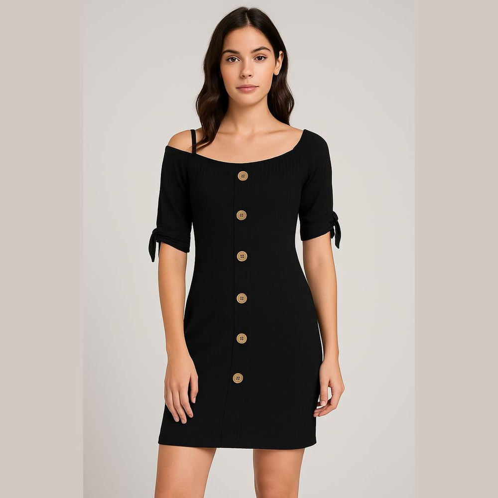 Love J Black Button-Front Dress - Women's S